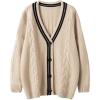 image:imageCHARTOU Chunky Cardigan Sweaters for Women Contrast Trim Loose Open Front Fall Cardigan CoatApricot
