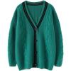 image:imageCHARTOU Chunky Cardigan Sweaters for Women Contrast Trim Loose Open Front Fall Cardigan CoatGreen