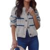 image:imageCHARTOU Chunky Knit Striped Cardigan Sweaters for Women Trendy Oversized Button Up Long Sleeve Crop JumperGrey