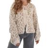 image:imageCHARTOU Front Tie Cardigan Sweaters for Women Vintage Leopard Print Knot Bow Cropped Sweater Outfits FallKhaki