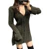 image:imageCHARTOU Sexy Short Sweater Dress Button Open Front Cardigans Chunky Cable Knit Slim Fit Sweater DressGreen