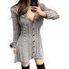 image:imageCHARTOU Sexy Short Sweater Dress Button Open Front Cardigans Chunky Cable Knit Slim Fit Sweater DressGrey