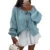 image:imageCHARTOU Tie Front Cardigan Sweater for Women y2k Streetwear Long Sleeve Knit Bow Sweater TopsGreen