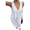 image:imageCHARTOU Two Piece Lounge Sets for Women Summer Beach Vacation Outfits Ruffle Tank Tops Cotton Wide Leg PantsWhite