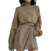 image:imageCHARTOU Women 2 Piece Cropped Sweater Short Dress Suit Fall Turtleneck Jumper Belt Vest Dress Matching SetsKhaki