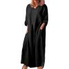 image:imageCHARTOU Women Casual Cotton Linen Long Maxi Dress Shift Dress Loose Ruffle Blouse Shirt Dress with PocketsBlack