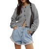 image:imageCHARTOU Women Casual Short Button Down Cable Knit Sweater Jacket Waffle Cropped Cardigan Sweater Y2k Knitted Crop TopGrey