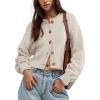image:imageCHARTOU Women Casual Sweater Button Down Cardigan Crewneck Cropped Knit Jacket OutwearApricot