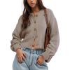 image:imageCHARTOU Women Casual Sweater Button Down Cardigan Crewneck Cropped Knit Jacket OutwearCoffee