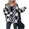 image:imageCHARTOU Women Checkered Open Front Cardigan Oversized Plaid Lantern Long Sleeve Chunky Knit SweaterBlack