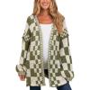 image:imageCHARTOU Women Checkered Open Front Cardigan Oversized Plaid Lantern Long Sleeve Chunky Knit SweaterGreen