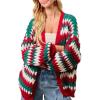 image:imageCHARTOU Women Color Stripes Chunky Cardigan Sweater Open Front Balloon Long Sleeve Knit Outwear CoatRed