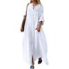 image:imageCHARTOU Women Cotton Linen Long Sleeve Dress Button Down Shirt Dress Flowy Caftan Swimsuit Beach Cover Ups SundressWhite