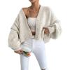 image:imageCHARTOU Women Crop Cardigan Oversized Long Lantern Sleeve Open Front Cardigan Soft Sweater CoatsBeige