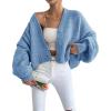 image:imageCHARTOU Women Crop Cardigan Oversized Long Lantern Sleeve Open Front Cardigan Soft Sweater CoatsBlue