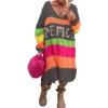 image:imageCHARTOU Women Fall Loose Contrast Striped Long Sleeve V Neck Off Shoulder Knit Sweater DressBlack