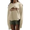 image:imageCHARTOU Women Fashion Crew Neck Rib Knit Crucian Carp Graphic Oversized Y2k Pullover Sweater JumperBeige