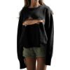 image:imageCHARTOU Women Fashion Crew Neck Rib Knit Crucian Carp Graphic Oversized Y2k Pullover Sweater JumperBlack