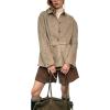 image:imageCHARTOU Women Faux Suede Coat Jacket Fall 2025 Button Down Long Sleeve Outwear Shacket with BeltKhaki
