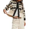 image:imageCHARTOU Women Floral Crop Knit Cardigan Sweater Fall Collared Lapel Button Down Long Sleeve Sweater TopsApricot
