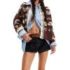 image:imageCHARTOU Women Floral Crop Knit Cardigan Sweater Fall Collared Lapel Button Down Long Sleeve Sweater TopsCoffee