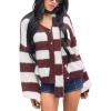 image:imageCHARTOU Women Fuzzy Knit Sweater Striped Open Front Cardigan Sweater with ScarfWine