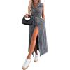 image:imageCHARTOU Women Lapel Sleeveless Denim Shirt Dress Button Down Belted Jean Dress with PocketsGrey