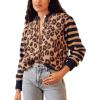 image:imageCHARTOU Women Leopard Stripe Print Cardigans Contrast Open Front Cardigan Sweater Outwear CoatsNavy