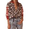 image:imageCHARTOU Women Leopard Stripe Print Cardigans Contrast Open Front Cardigan Sweater Outwear CoatsRed