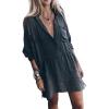 image:imageCHARTOU Women Loose Fit Shirt Dress Cotton Linen Drawstring Tunic Split Midi DressBlack