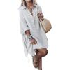 image:imageCHARTOU Women Loose Fit Shirt Dress Cotton Linen Drawstring Tunic Split Midi DressWhite