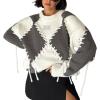 image:imageCHARTOU Women Oversized Y2k Contrast Color Diamond Rib Knit Pullover Sweater Jumper with Drawstring BindingGrey
