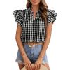 image:imageCHARTOU Women Plaid Summer Top Casual Loose Ruffle V Neck Flutter Sleeve Gingham Tunic Pullover ShirtBlack
