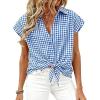 image:imageCHARTOU Women Plaid Summer Top Lapel Cap Short Sleeve Button Down Shirt Dressy Casual Work BlousesBlue