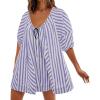 image:imageCHARTOU Women Puff Short Sleeve T Shirt Romper Striped Shirt Dress Jumper Loose Babydoll Summer Flowy Mini RomperPurple