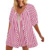 image:imageCHARTOU Women Puff Short Sleeve T Shirt Romper Striped Shirt Dress Jumper Loose Babydoll Summer Flowy Mini RomperRed