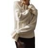 image:imageCHARTOU Women Ruffle Peplum Fuzzy Pullover Sweater Fall Casual Crewneck Long Sleeve Knit Jumper TopsWhite