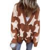 image:imageCHARTOU Women Sherpa Star Open Front Cardigan Sweaters Fall Winter Jumper Cute Top Button Down Knit CoatCoffee