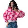 image:imageCHARTOU Women Stand Collar Front Zippered Pullover Sweatshirt Crop Heart Print Loose Fleece Hoodie Top CutePink