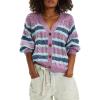 image:imageCHARTOU Women Stripe Chunky Cardigan Sweaters Fall Trendy Color Block Long Sleeve Knit Sweater CoatsPurple
