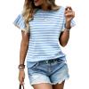 image:imageCHARTOU Women Striped Summer Top Eyelet Lace Ruffle Short Sleeve Crewneck Pullover T Shirts Dressy CasualBlue