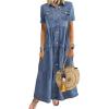 image:imageCHARTOU Women Summer Layer Denim Maxi Dress Short Sleeve Button Down Patchwork Shirt Dress with PocketBlue