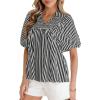 image:imageCHARTOU Women Summer Striped Shirt Top Lapel V Neck Smocked Puff Short Sleeve Babydoll BlousesBlack
