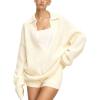 image:imageCHARTOU Women Sweater Shorts 2 Pieces Outfits Fall Oversized Deep V Neck Lapel Pullover Knit Shorts Lounge SetBeige