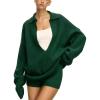 image:imageCHARTOU Women Sweater Shorts 2 Pieces Outfits Fall Oversized Deep V Neck Lapel Pullover Knit Shorts Lounge SetGreen