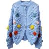 image:imageCHARTOU Womens 2023 Fall Winter Open Front Cardigan 3D Posy PomPom Knit Sweater TopsBlue