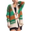 image:imageCHARTOU Womens 2025 Fall Buckle Cardigan Lightweight Boho Contrast Color Knit Oversized SweaterGreen