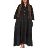 image:imageCHARTOU Womens Boho Lace Eyelet Tiered Maxi Dress 34 Sleeve Embroidery Beach Vacation Tunic Shirt DressBlack