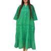 image:imageCHARTOU Womens Boho Lace Eyelet Tiered Maxi Dress 34 Sleeve Embroidery Beach Vacation Tunic Shirt DressGreen