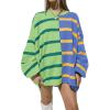 image:imageCHARTOU Womens Boyfriend Oversized Sweatshirt Striped Pullover Hoodies Loose Y2K Knit Outwears Fall OutfitsBlue Green